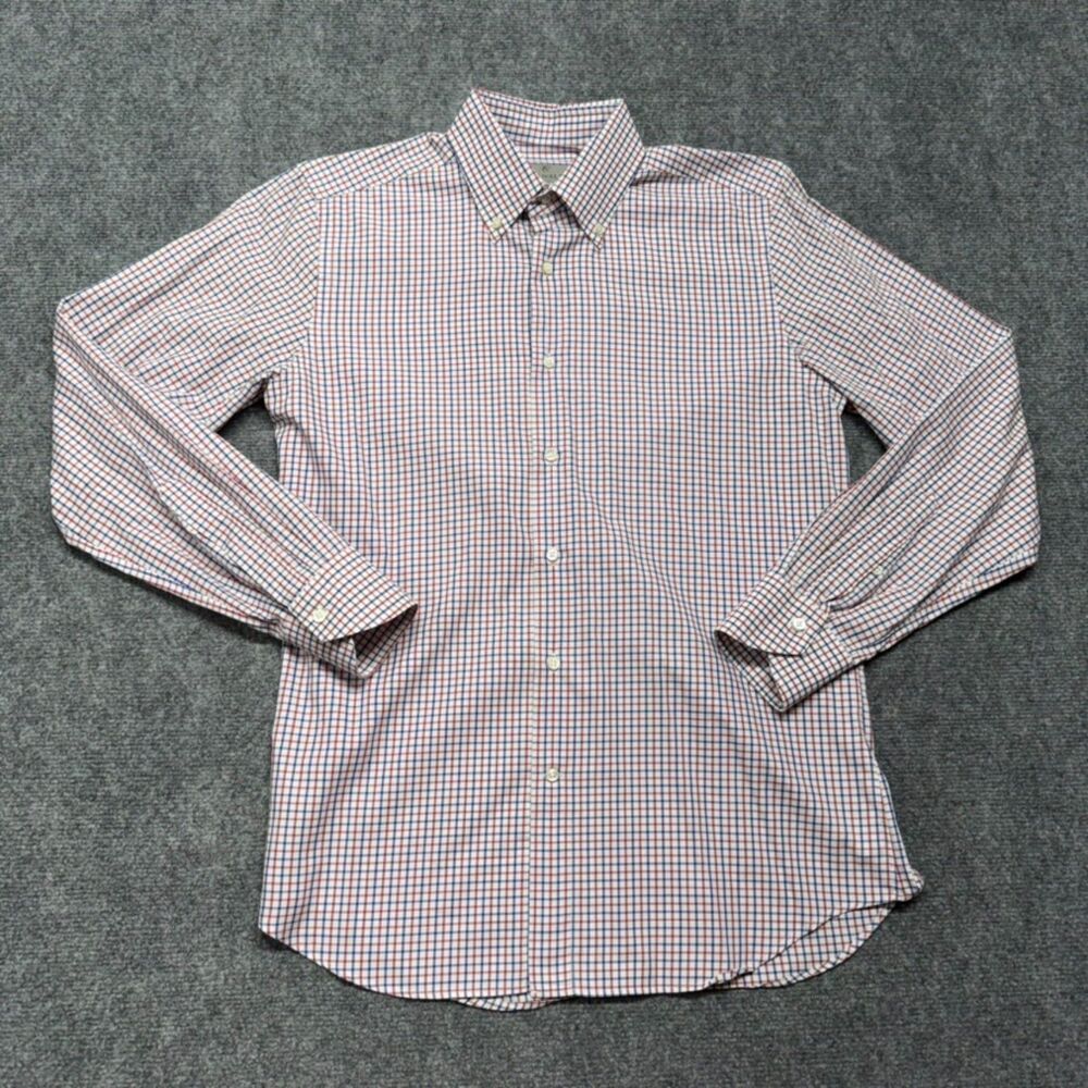 Canali 1934 Men's 39 15.5 100% Cotton Red Blue Check Button Down Dress Shirt